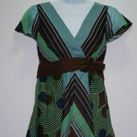 BCBG Maxazria Brown/Blue/Green Striped Dress Size Extra Small - Picture 2 of 4